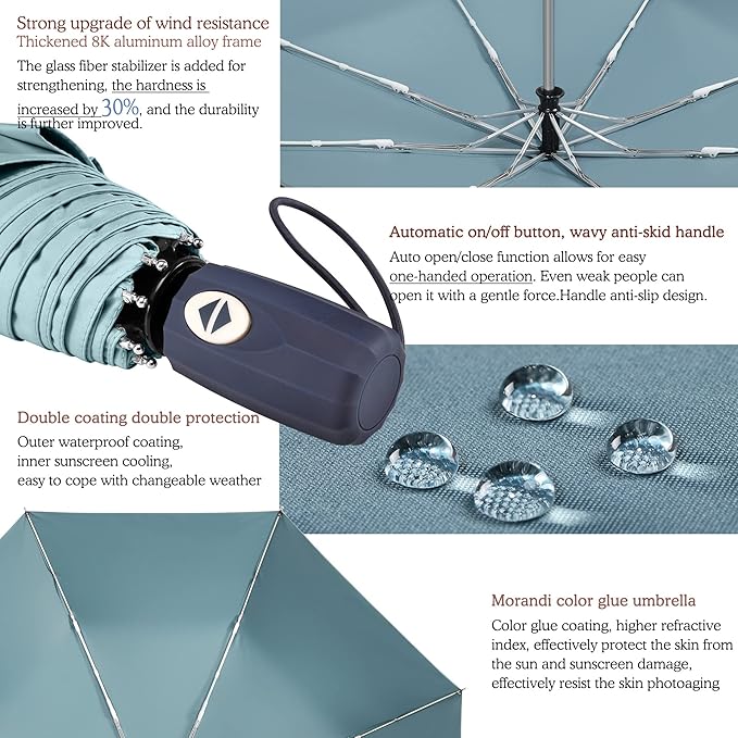 FDJASGY UV Sun Umbrella Compact Folding Travel Umbrella Auto Open Close Compact Folding Rain Umbrellas for Women Men Blocking UV 99.98%