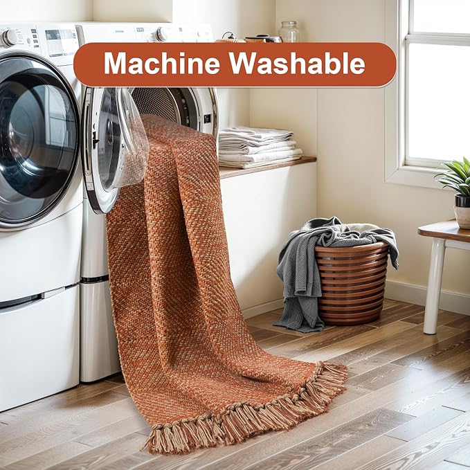 Collive Kitchen Runner Rug, 2' x 4.3' Hand-Woven Reversible Washable Rugs, Terracotta Cotton Modern Farmhouse Bathroom Mat Hallway Carpet for Foyer Bedroom Entry Front Door Fall Decor