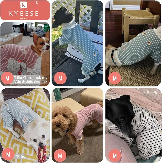 KYEESE Dog Pajamas Stretchable 4 Legs Doggie Jammies Striped Jumpsuit Lightweight Onesie Puppy Pajamas Cozy Outfit Comfortable Dog Clothes Hair Shedding Cover Pet Sleepwear,Purple Striped, Medium