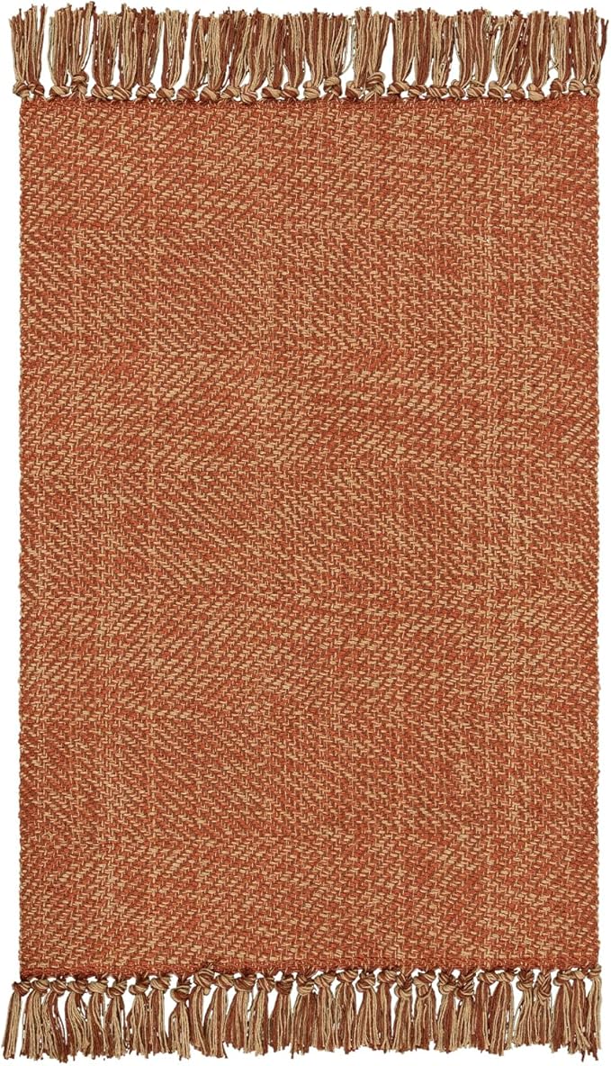 Collive Comfy Area Rug 4' x 6', Terra Woven Cotton Bedroom Rugs, Modern Indoor Accent Rug Floor Carpet with Tassel for Living Room, Nursery Room, Dining Room, Bedside