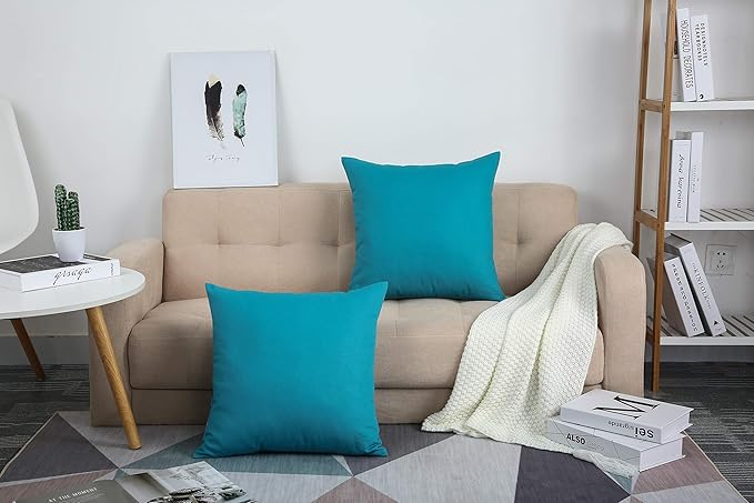 TangDepot Handmade Decorative Solid 100% Cotton Canvas Throw Pillow Covers/Cushion Covers, 45 Colors Available - (18" x18" , Blue Ashes, 2 Count (Pack of 1))