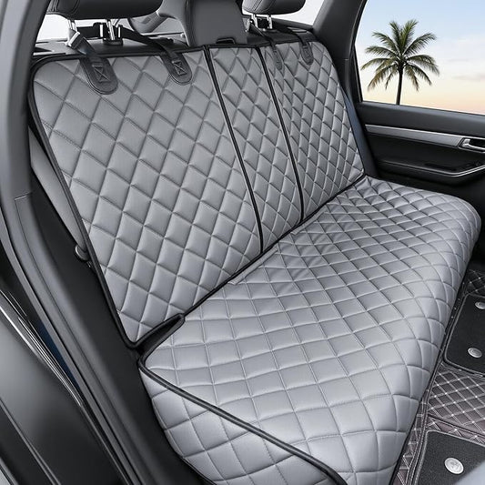 Dog Car Seat Cover for Back Seat, Waterproof Back Seat Covers for Dogs, PU Leather Nonslip Bench Car Seat Protector Universal Fit for Most Vehicles,SUVs,Small Trucks (Grey, Standard)