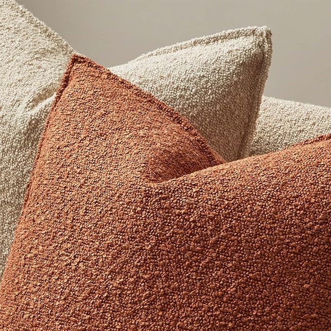 JUSPURBET Rust Decorative Pillow Covers 18x18 Set of 2 Throw Pillow Covers for Couch Sofa Bed Cozy Boucle Textured Cushion Covers Cases with Hidden Zipper for Living Room Home Decor
