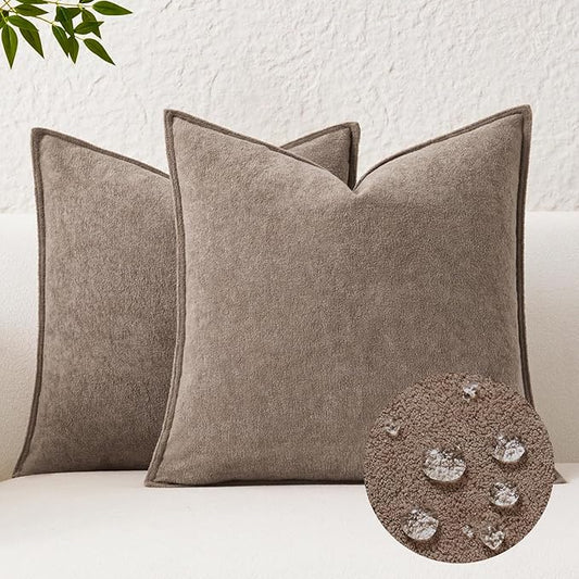 Kevin Textile Waterproof Decorative Pillow Covers Taupe 16x16 Inch Pack of 2 Soft Boucle Textured Throw Pillowcases Elegant Accent Pillows for Couch Sofa Chair Bed Home Decor Indoor Outdoor