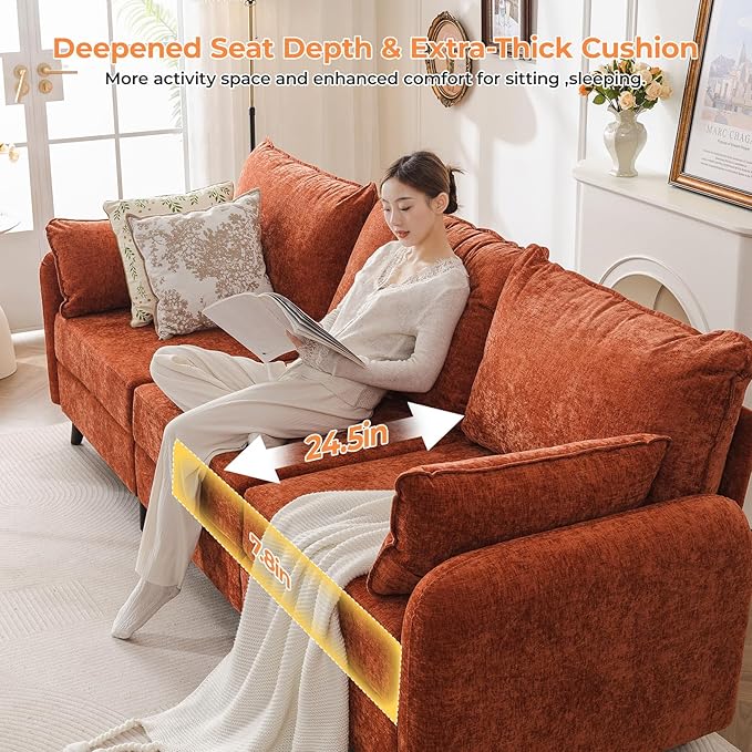 73'' Loveseat Sofa with Seats Storage, Modular Sectional Sofa with Deep Seat,Oversized Comfy Love Seat with 7.8'' Cushion,Couch for Living Room,Bedroom,Chenille,Orange