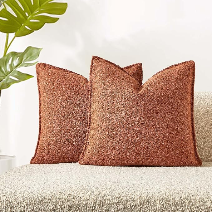 JUSPURBET Rust Decorative Pillow Covers 18x18 Set of 2 Throw Pillow Covers for Couch Sofa Bed Cozy Boucle Textured Cushion Covers Cases with Hidden Zipper for Living Room Home Decor