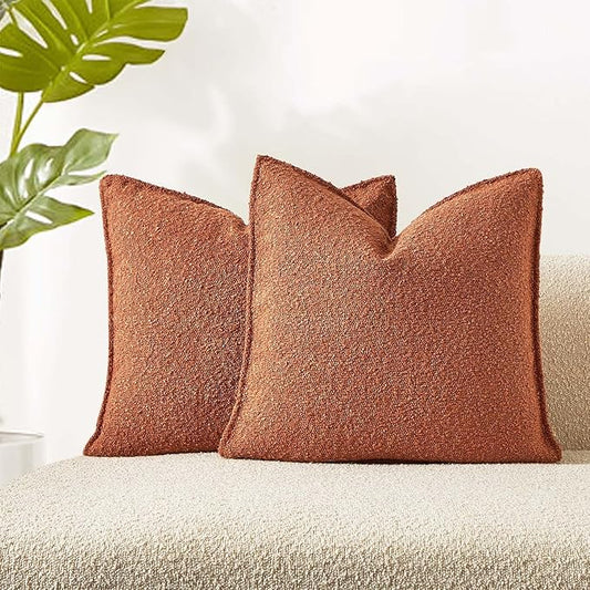 JUSPURBET Rust Decorative Pillow Covers 18x18 Set of 2 Throw Pillow Covers for Couch Sofa Bed Cozy Boucle Textured Cushion Covers Cases with Hidden Zipper for Living Room Home Decor