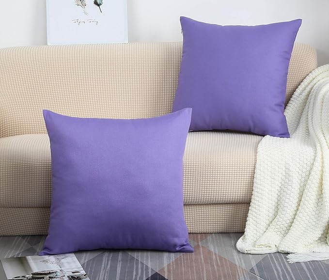 TangDepot Handmade Decorative Solid 100% Cotton Canvas Throw Pillow Covers /Pillow Shams, (18" x18" , Violet, 1 Count (Pack of 1))