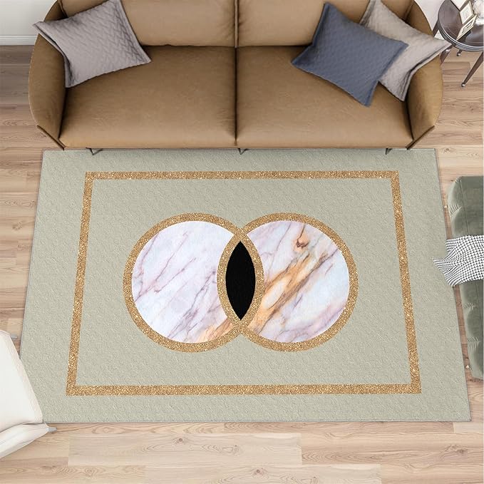 Abstract Marble Area Rugs Gilded Circle Rectangle Geometry Area Carpet Mid-Century Simple Rug Luxury Decor Rug for Living Room Door Mats Porch 5x7ft