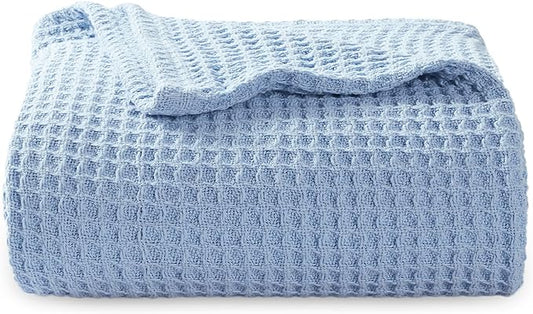 Bedsure Gentlesoft 100% Cotton Blanket Twin XL Size for College Dorm - Breathable and Soft, Waffle Weave Twin Blanket for Summer, Dorm Room Essentials, Sky Blue, 66x90 inches