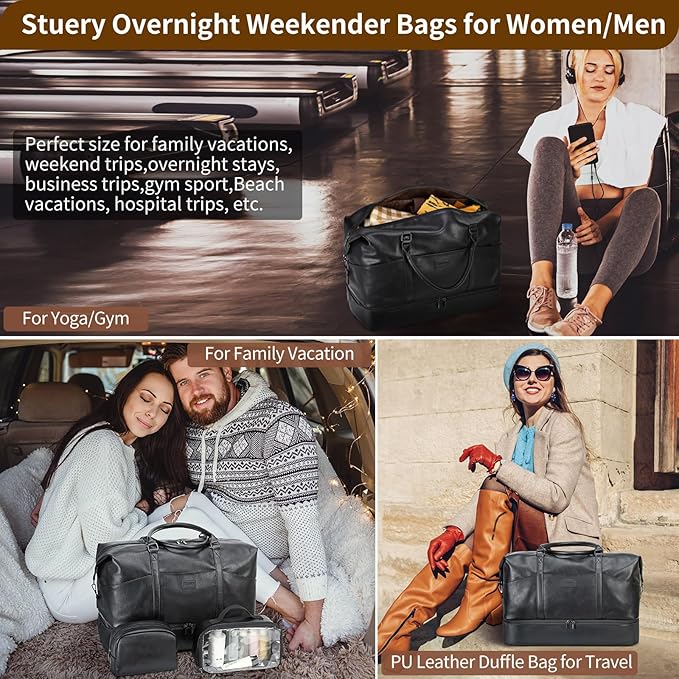 Weekender Bag, Large Travel Duffel Bag for Women, Carry on Overnight Bag with Shoe Compartment and Toiletry Bags
