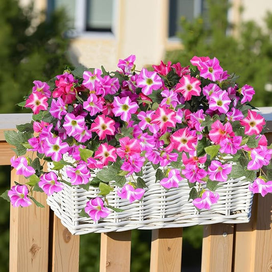 Artificial Fake Flowers for Outdoor Decoration,4 Pcs Faux Petunias Flowers UV Resistant Silk for Porch Yard Garden Home Indoor Decor(Purple Red)