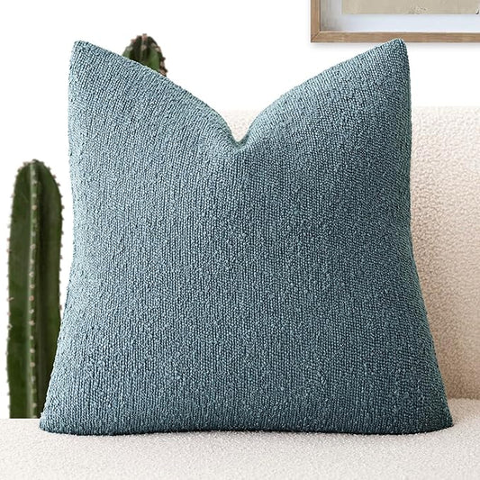 Foindtower Decorative Textured Boucle Throw Pillow Covers Accent Solid Pillow Cases Neutral Soft Cozy Couch Cushion Case for Chair Sofa Bedroom Living Room Home Decor 18x18 Inch,1PC,Misty Blue