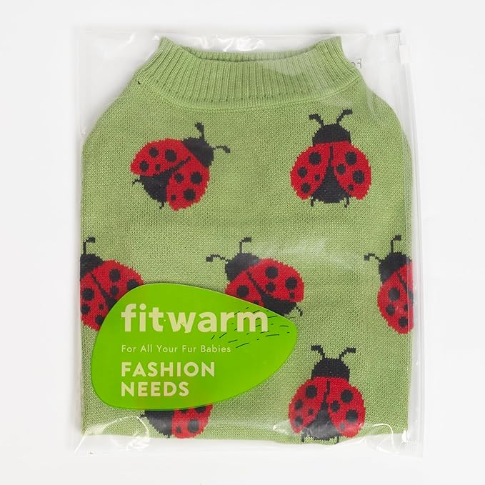 Fitwarm Ladybug Dog Sweater, Warm Dog Winter Clothes for Small Dogs Boy Girl, Pet Outfit, Green, Red, Black, XL
