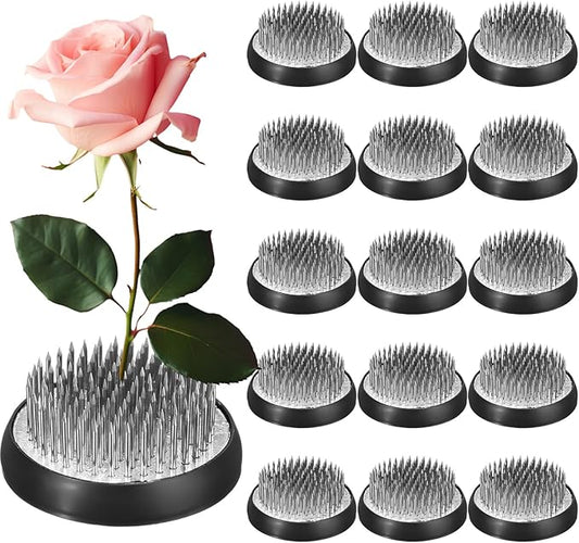 Sliner 16 Pieces Floral Frogs Round Flower Holder Japanese Ikebana Vase Kenzan Flower Flower Arranger Flower Fixed Tools Pin for Flower Arrangement Home DIY Craft (Silver,2 Inch)