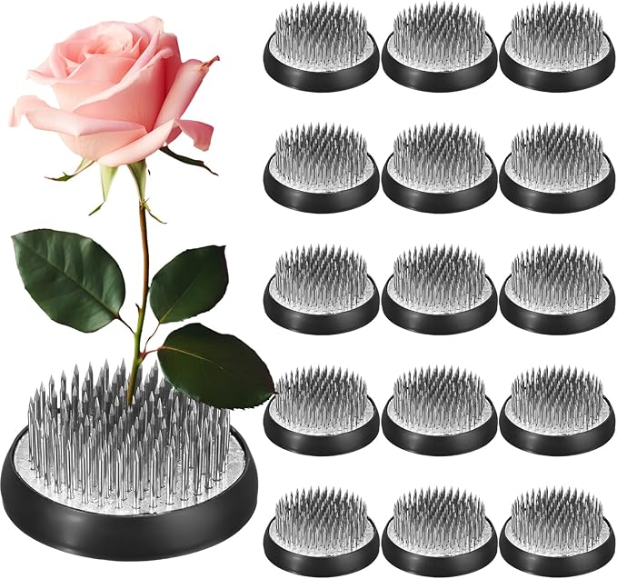 Sliner 16 Pieces Floral Frogs Round Flower Holder Japanese Ikebana Vase Kenzan Flower Arranger Floral Fixed Tools Pin for Arrangement Home DIY Craft (Silver,2.36 Inch)