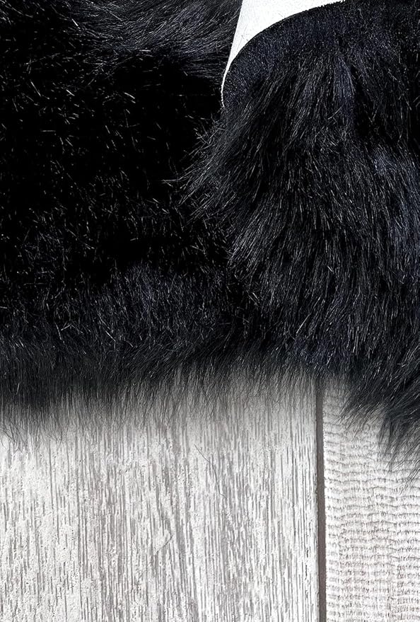 Free Shape Luxury Soft Fluffy Shag Area Rug Sexto 6 Pelts 6'x6',180x180 cm - Vegan Fur Ultra Soft Indoor Carpet Nursery Rugs for Bedroom Home Decor, Black