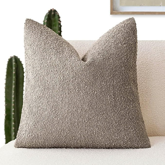Foindtower Decorative Textured Boucle Throw Pillow Covers Accent Solid Pillow Cases Neutral Soft Cozy Couch Cushion Case for Chair Sofa Bedroom Living Room Home Decor 26×26 Inch,1PC,Light Taupe
