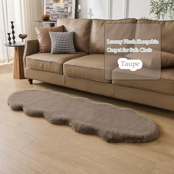 1700GSM Fuzzy Faux Sheepskin Fur Area Rug,Extra Soft Faux Fur Mat,Fluffy Shaggy Fur Rug for Bedroom Living Bedside Rug Room Decor-Taupe, 2 x 3 ft