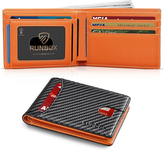 RUNBOX Wallet for Men Slim 11 Credit Card Holder Slots Leather RFID Blocking Small Thin Men's Wallet Bifold Minimalist Front Pocket Large Capacity Gift Box