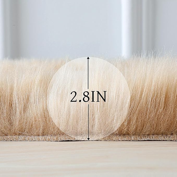 Faux Fur Rug Sheepskin Shag Fluffy Fuzzy Beige 3x4 ft Rugs for Bedroom Bedside Bed Floor Living Room Plush Rectangle High-Density Cushion Carpet Super Sofa Cover