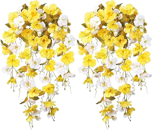 HyeFlora Hibiscus Fall Flowers Artificial Hanging Flowers Plants for Outdoors Autumn Decoration, 2pcs Silk Hibiscus Vines Realistic UV Resistant Faux Flowers for Outside Planters Yard Garden Home, Mix