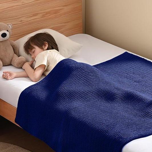 Guohaoi Knitted Weighted Blanket Kids (Blue 36"x48" 3lbs) No Beads Cooling Heavy Blanket, Home Decor Breathable Chunky Knit Throw Blanket for All-Season Use