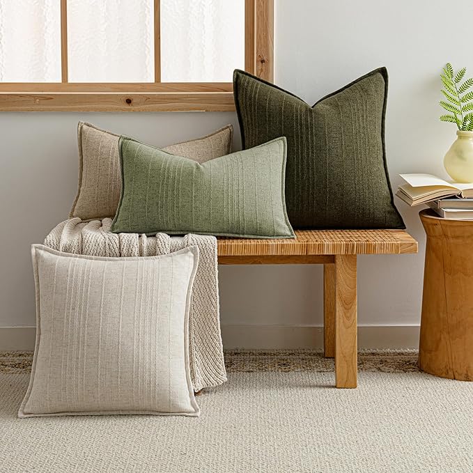 a moment Linen Pillow Covers Set of 2,Boho Farmhouse Throw Pillowcases Neutral Textured Decorative Covers for Couch Sofa,Linen Blend Accent Case Cushion Living Room Home Decor 20"x12"Seeding Green