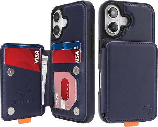 GUERNICA for iPhone 17 (6.1") Case Wallet with Card Holder, RFID Blocking Leather Protection, Shockproof Women Men Phone Case for Apple 17, Blue