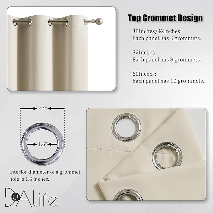 DUALIFE 90 Inch Curtains Cream Beige Blackout Window Drapes for Bedroom Thermal Insulated Room Darkening Curtains 2 Panels for Living Room,Grommet Top 52x90 Inches Long