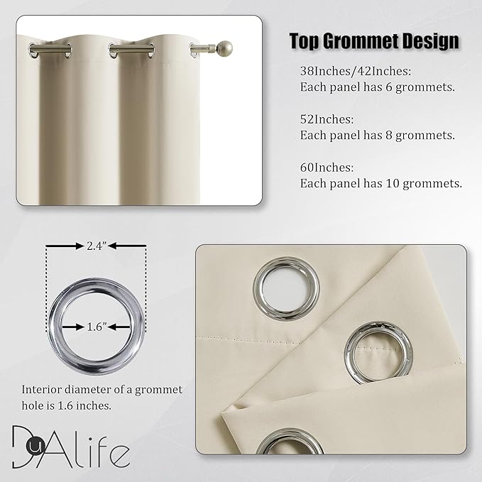 DUALIFE Buttercream Beige Curtains 52x45 Inch Length for Small Windows Set 2 Panels Blackout Short Window Drapes for Bedroom Thermal Insulated Room Darkening Curtains 52x45 Inches Long