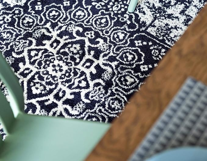 Rugs.com Arlington Collection Rug – 6 Ft Runner Navy Blue Medium-Pile Rug Perfect for Hallways, Entryways