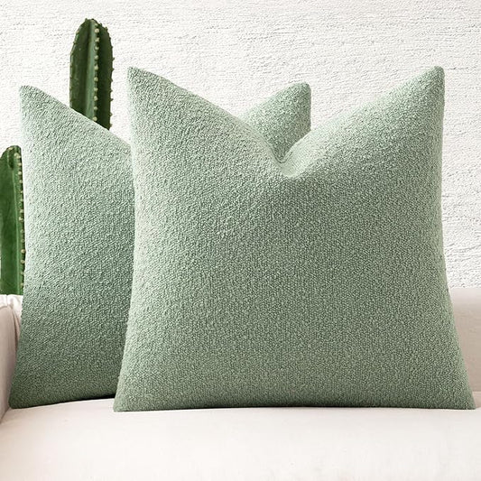 MIULEE 18x18 Inch Decorative Pillow Covers for Couch Bed Set of 2 Textured Boucle Neutral Winter Throw Pillows Greyish Green Accent Solid Cushion Pillowcases Sofa Livingroom Home Decor