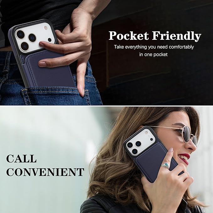 GUERNICA for iPhone 17 Pro (6.3") Case Wallet with Card Holder, RFID Blocking Leather Protection, Shockproof Women Men Phone Case for Apple 17 Pro, Blue