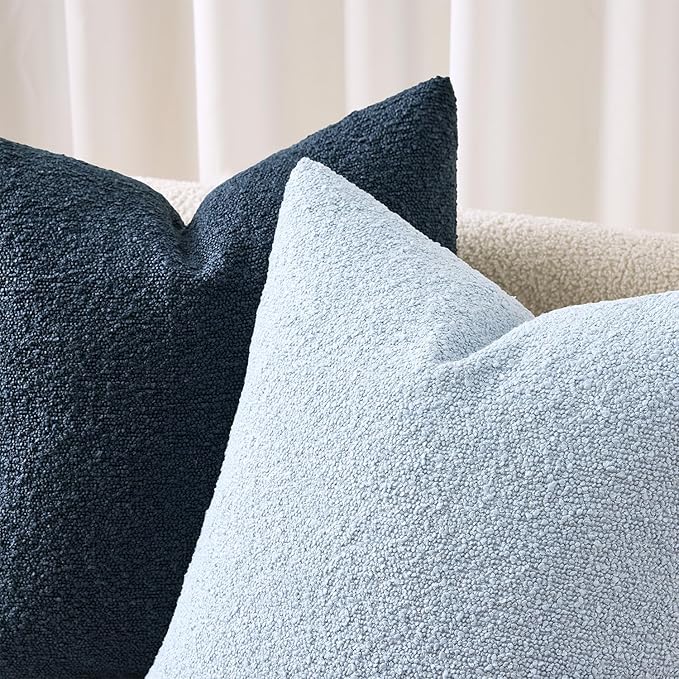 ANRODUO Pack of 2 Textured Boucle Throw Pillow Covers Soft Light Blue Decorative Accent Solid Pillow Cases Cozy Modern Couch Cushion Case for Chair Sofa Bedroom Living Room Home Decor, 18 x 18 Inch