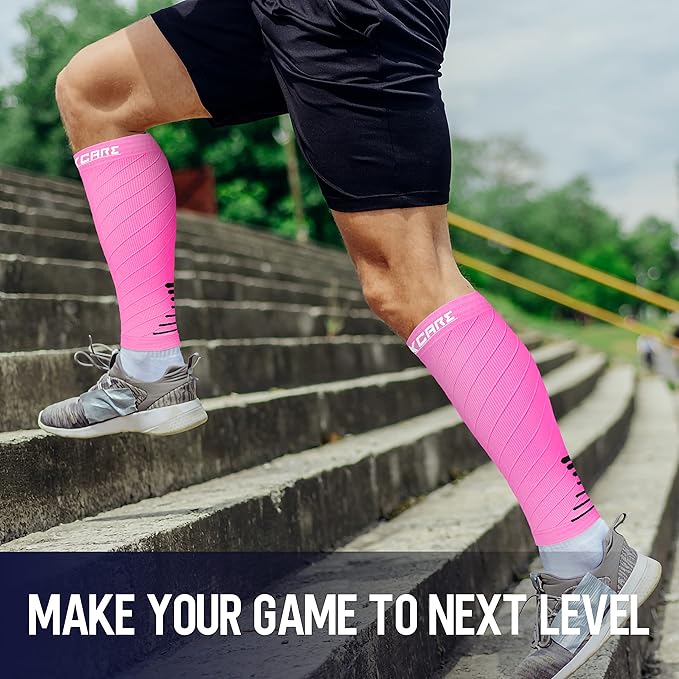 Thoxcare Calf Compression Sleeve for Men Women (2 Pairs), Leg Support Footless Compression Socks for Running - Shin Splint Varicose Veins Swelling & Pain Relief, Pink/Black, Large