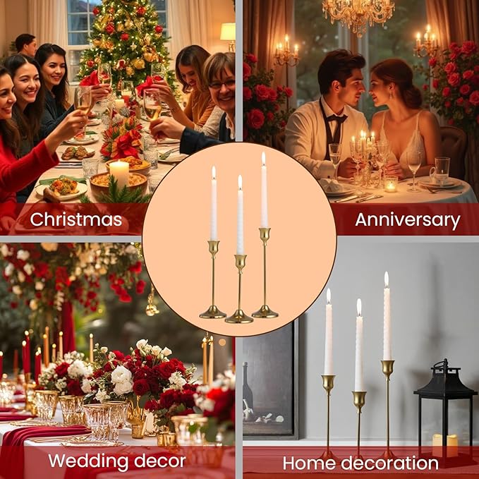 SylvaCraft Brass Gold Candle Holders Rustproof Taper Candlestick Holders for Holiday Party Table Centerpiece Wedding Fireplace Mantel Housewarming Gift(10 Sets(30 Pcs))