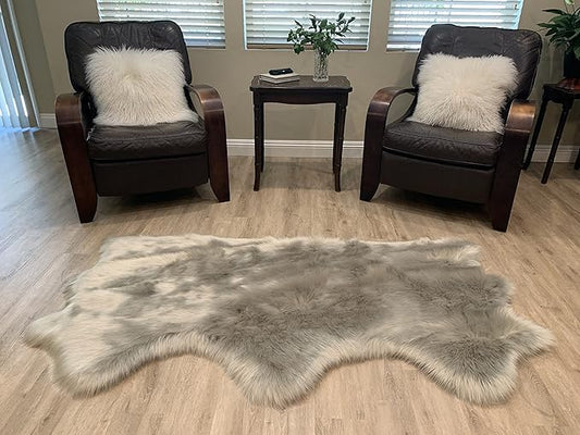 LAMBZY Faux Sheepskin Super Soft Hypoallergenic Silky Shag Rug for Living Room, Kids Room, Sofa (Triple Side by Side 3'x6', Grey)