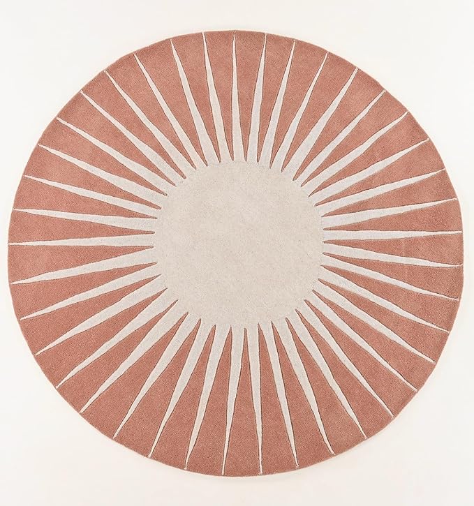 Modern Round Area Rug – Hand-Tufted with 100% NZ Wool, Thick & Soft Circular Carpet for Living Room, Bedroom & Dining Room Decor (Soft Pink, 9' Round)