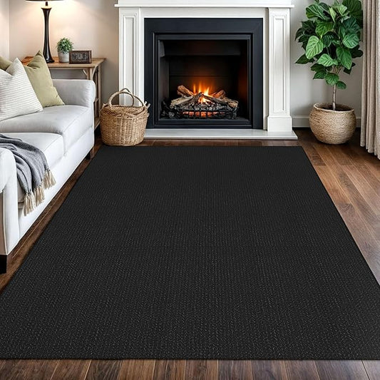 IOHOUZE Washable Area Rug 5x7 Non Slip Rubber Backed Rugs for Living Room, Dining Room Rugs Bedroom Rug, Woven Indoor Floor Carpet for Living Room Nursery Office, Black/Grey