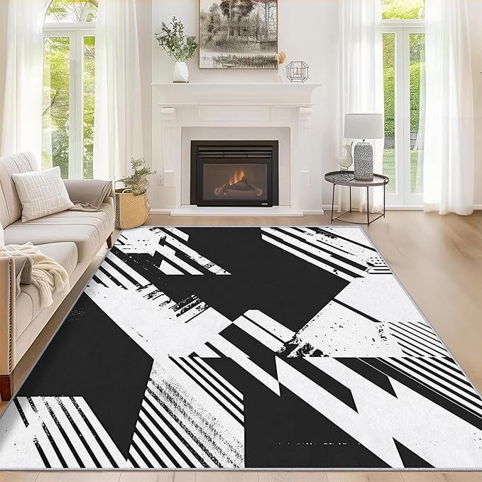 Black and White Rugs for Entryway, 2x3 ft, Abstract Geometric Area Rugs for Bedroom Kitchen Entrance, Soft Non Slip Washable Modern Minimalist Indoor Door Mat Home Decorations Dt-Ghf-31