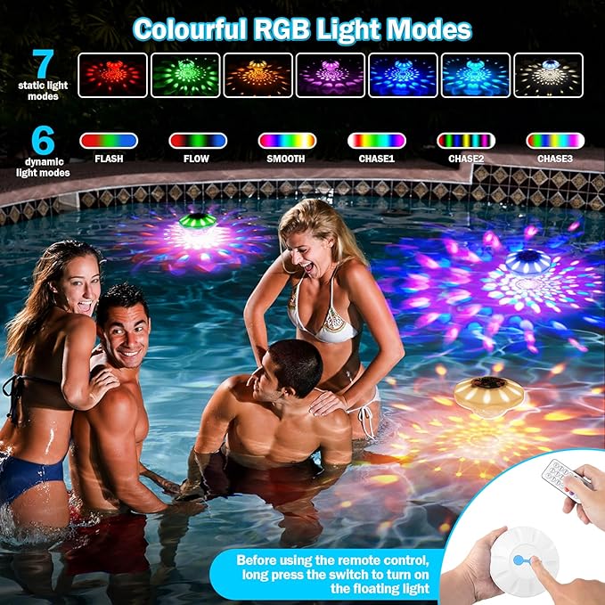 Floating Pool Lights, Rechargeable Pool Lights with Remote, 4000mAh IP68 Waterproof 6 Dynamic Lighting Effects Upper and Lower RGB Color Changing Floating Hot Tub Light for Bath Pond 4 Pack