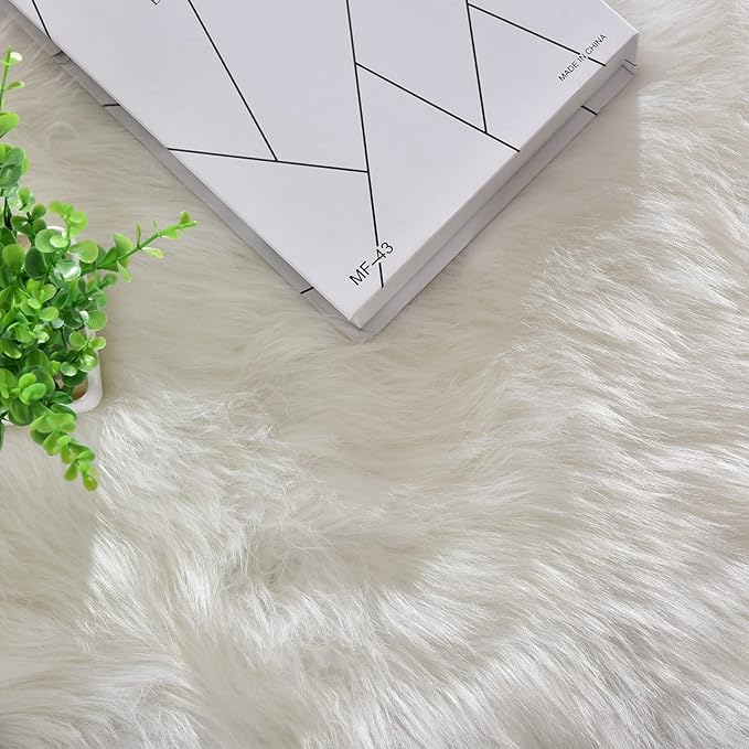 White Shag Washable Area Rugs for Living Room Faux Sheepskin Fuzzy Fur Rug for Bedroom Nursery Rug 3x5 Teen Room Décor Boho