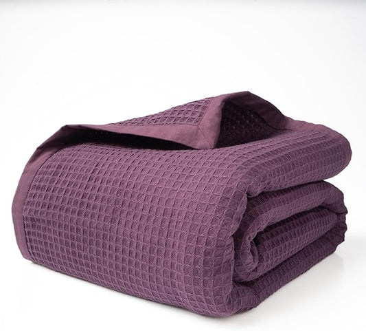 Salt Earth GOTS Certified 100% Organic Cotton Throw Blanket, 108"X90" Blankets & Throws for Bed, Throw Blanket for Couch,Modern & Cozy Blanket, All Season Waffle Blanket, Soft Blanket (Plum Perfect)