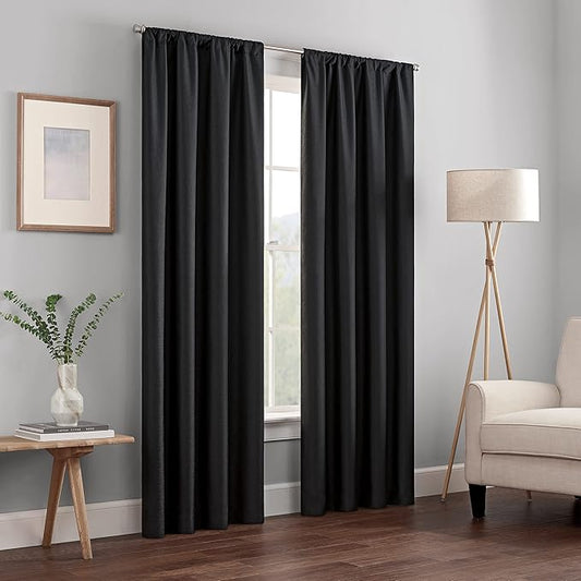 ECLIPSE Kendall Modern Blackout Thermal Rod Pocket Window Curtain for Bedroom or Living Room (1 Panel), 42" x 95", Black