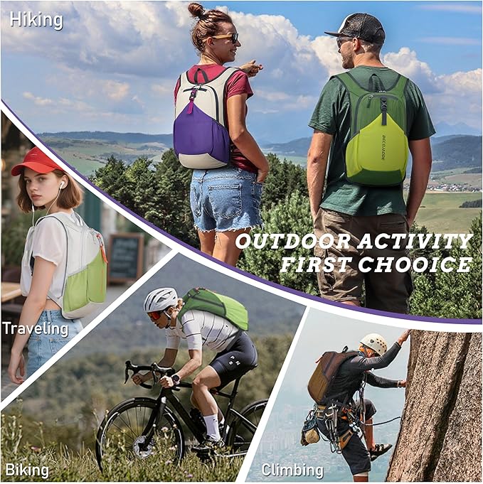 BECOJADDE 20L Small Hiking Backpack for Men Women Foldable Packable Back Pack Ultralight Hiking Daypack for Travel Camping Outdoor, Beige Purple