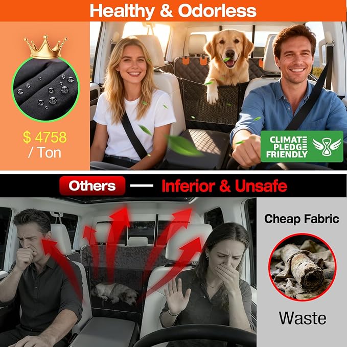 Doglike Dog Car Seat Cover for Back Seat [with Detachable Mat], Hard Bottom Dog Hammock for Car, Pet Bed Extender for 2-4 Large Dogs, Waterproof Seat Protector, XL Size Fits for Crew Cab Truck/SUV, BK