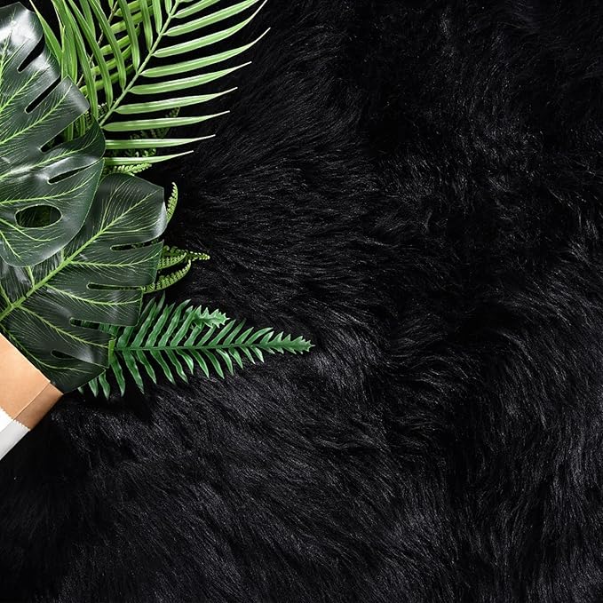 Latepis Shag Rug 6x9, Faux Fur Sheepskin Rug for Living Room, Fluffy Washable Rugs for Bedroom, Dorm, Luxury Room Decor, Black Fuzzy Rugs, Rectangle