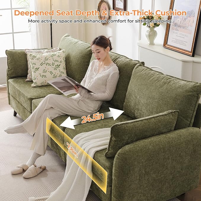 104'' Modular Sectional Sofa with Seats Storage,Oversized L Shaped Couch with Deep Seat,3-Seater Comfy Cloud Couches for Living Room, Movable Ottoman,Chenille,Green
