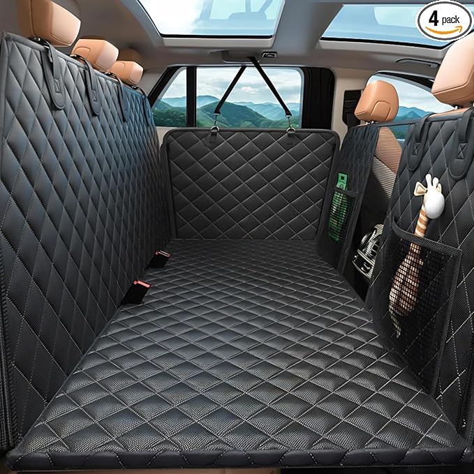 Dog Car Seat Cover for Back Seat, Hard Bottom Hold 500lbs Back Seat Extender for Dogs, Waterproof Strudy Thickened Comfortable Back Seat Pet Cover for Dogs, Dog Hammock for Car SUV Small Truck